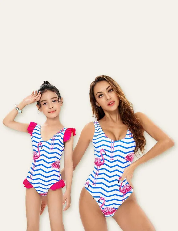 Flamingo Stripes Family Matching Swimsuit Chic Bikini Set