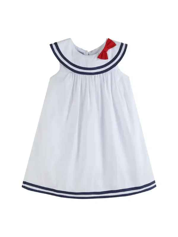 Lil Cactus White and Navy Swing Dress with Bow Tunics Polka dots