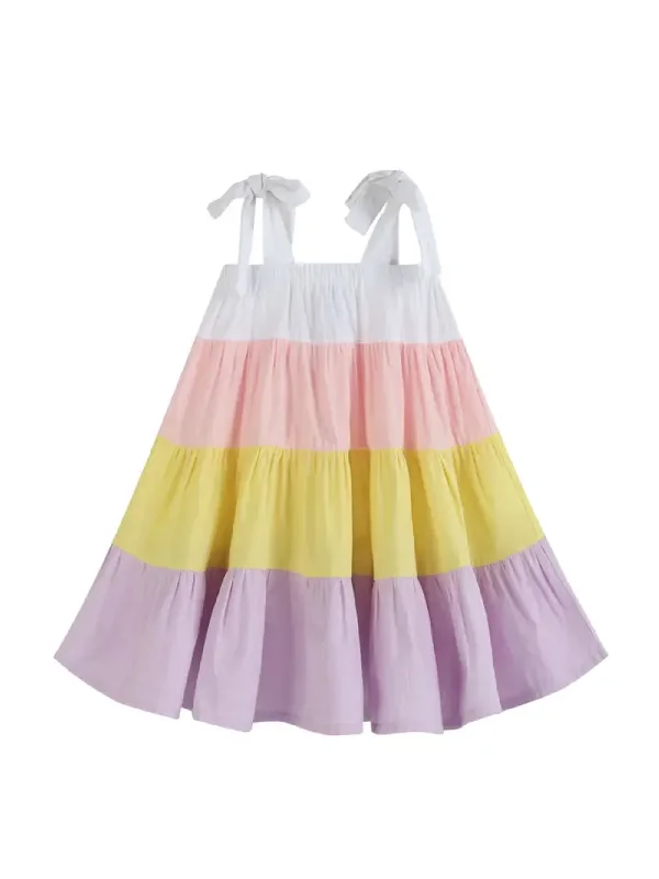 Lil Cactus Pink & Pastel Yellow Ruffle Shift Dress Tunics stripes playful