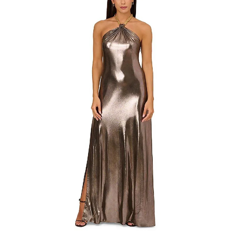 Womens Chained Neck Metallic Evening Dress Tunics Designer luxury