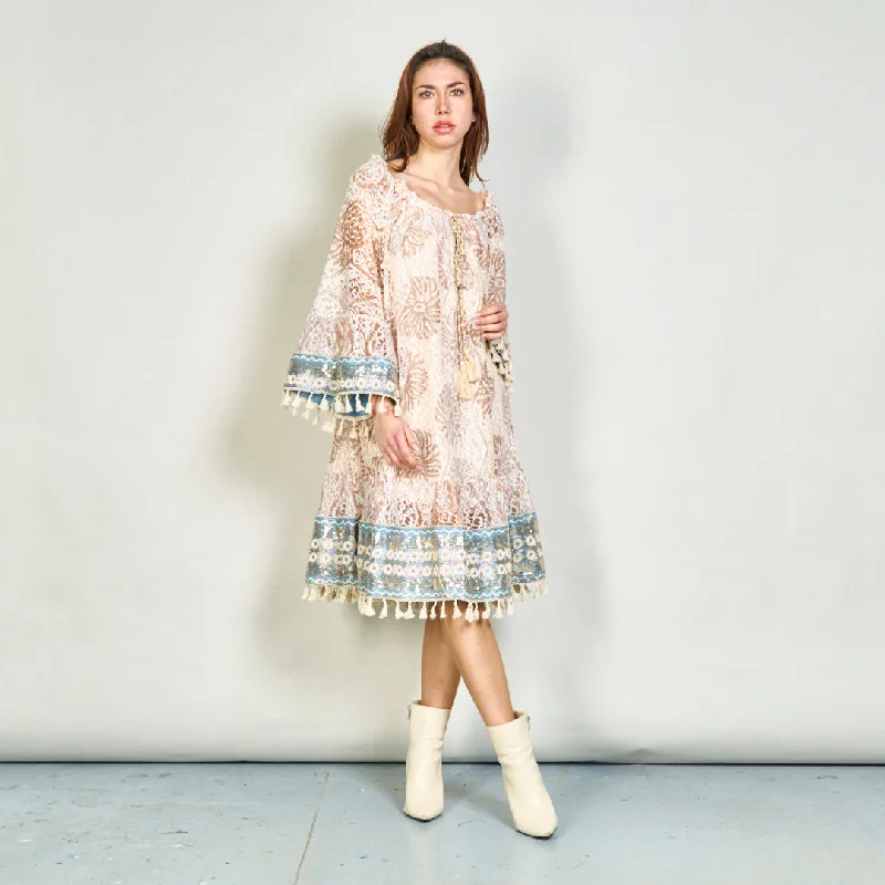 Off-shoulder boho lace dress with tassels wholesale Tunics Sophisticated sleek