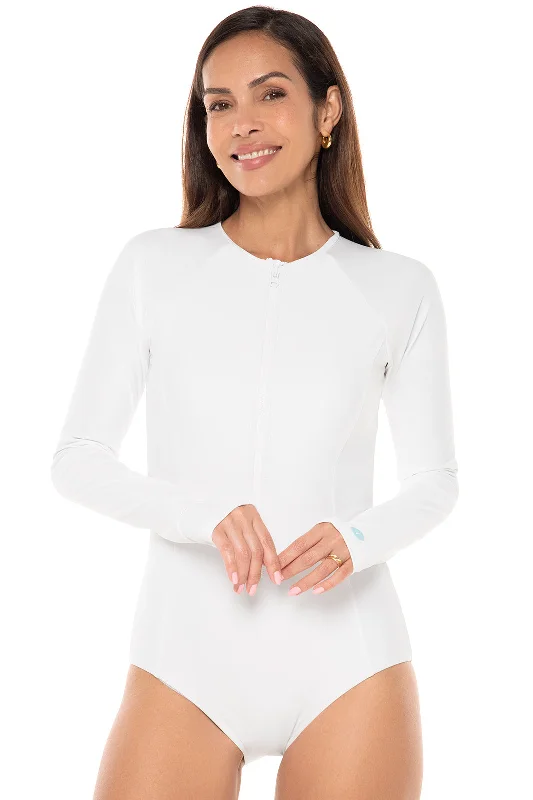 Women's Escalante Long Sleeve Swimsuit  | White Tropical Print One-Piece