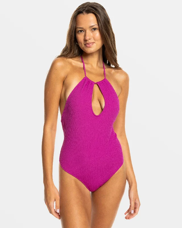 Aruba One Piece Swimsuit - Wild Aster Modern High-Waisted Swimsuit