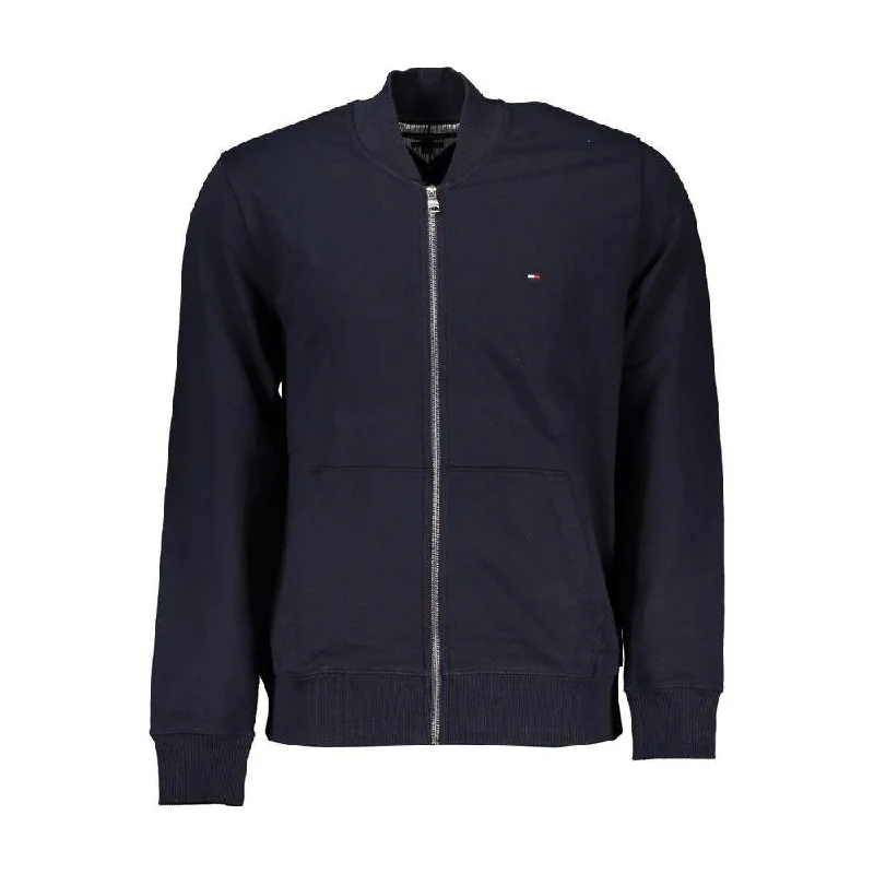 Tommy Hilfiger Sleek Blue Zip Sweatshirt with Embroidery Detail Hoodie with Hem Contrast Bold Stylish Tommy Hilfiger Sleek Blue Zip Sweatshirt with Embroidery Detail Hoodie with Hem Contrast Bold Stylish