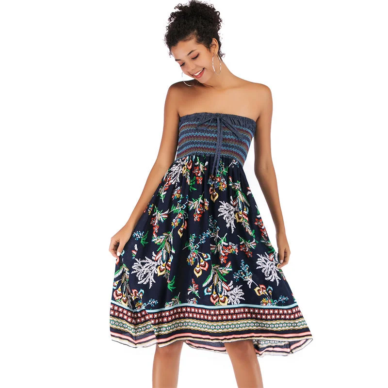 IKEARLAX cross-border trade summer wear two-wear ethnic style dress, chest-wrapped printed skirt Tunics Stylish elegant IKEARLAX cross-border trade summer wear two-wear ethnic style dress, chest-wrapped printed skirt Tunics Stylish elegant