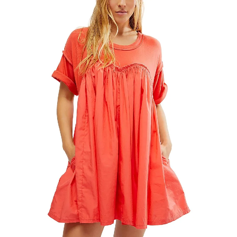 Catalina Womens Cotton Mini Babydoll Dress Tunics Denim casual