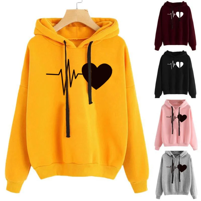 Heart Print Streetwear Hoodies Women Sweatshirt Spring Autumn Long Sleeve Hoodie Clothes Hoodie with Lining Warm Insulated Heart Print Streetwear Hoodies Women Sweatshirt Spring Autumn Long Sleeve Hoodie Clothes Hoodie with Lining Warm Insulated