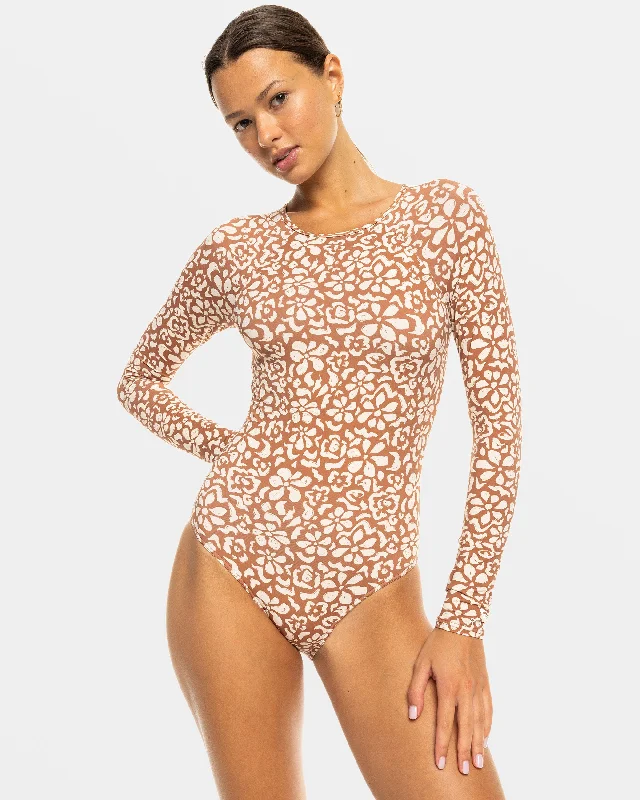Basic Long Sleeve One-Piece Swimsuit - Russet Free Fallin Floral Sporty Racerback Swimsuit