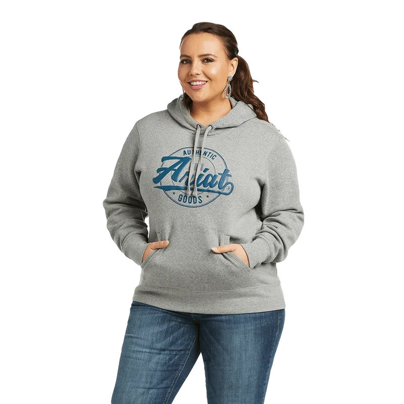 Ariat Women's Real Heather Grey Graphic Logo Hoodie Hoodie with Applique Textured Unique