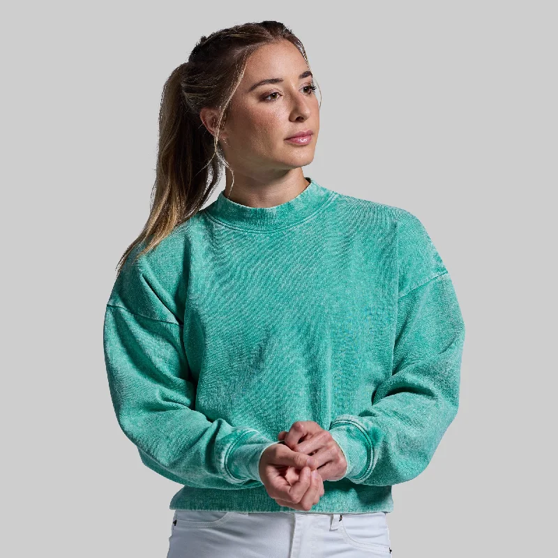 Good Karma Cropped Sweatshirt (Washed Jade) Hoodie with Hood Adjustable Protection