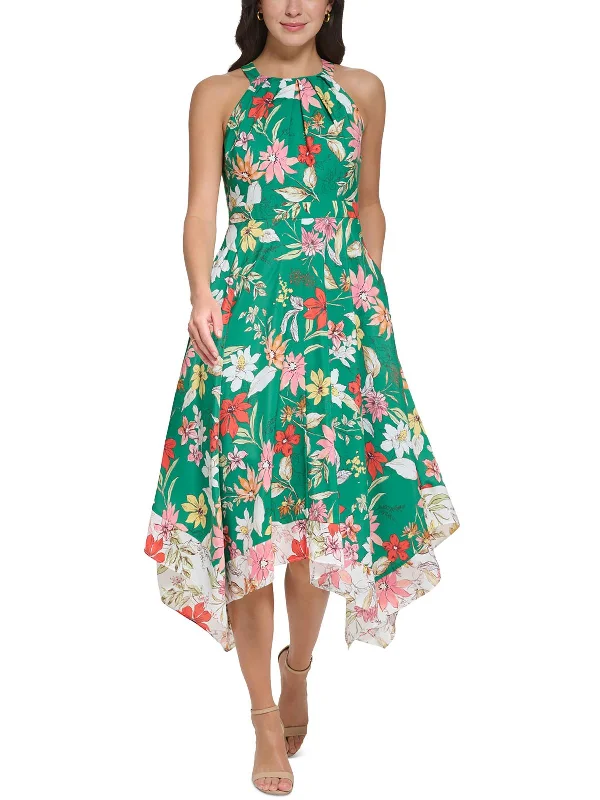 Womens Tea Length Floral Print Halter Dress Tunics Review highly