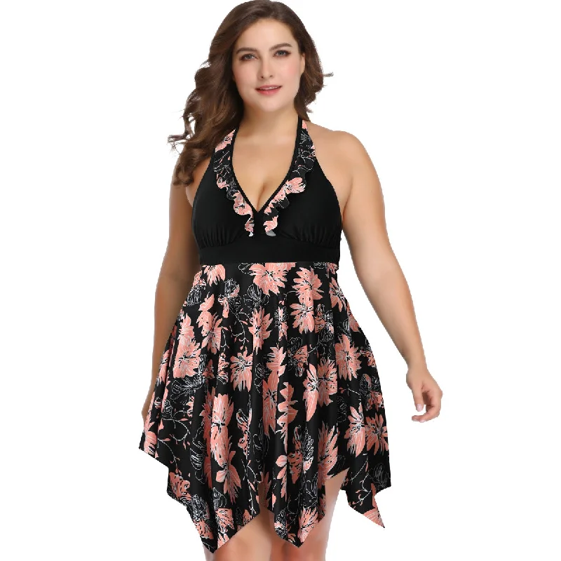 Women Plus Sizes Skirt Two Pieces Swimsuits Vintage Swimwear Look