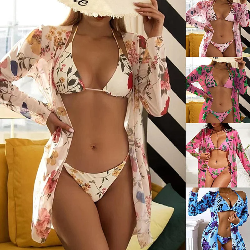 Casual Floral Summer 3pcs Women Swimsuits Classic Monokini Design