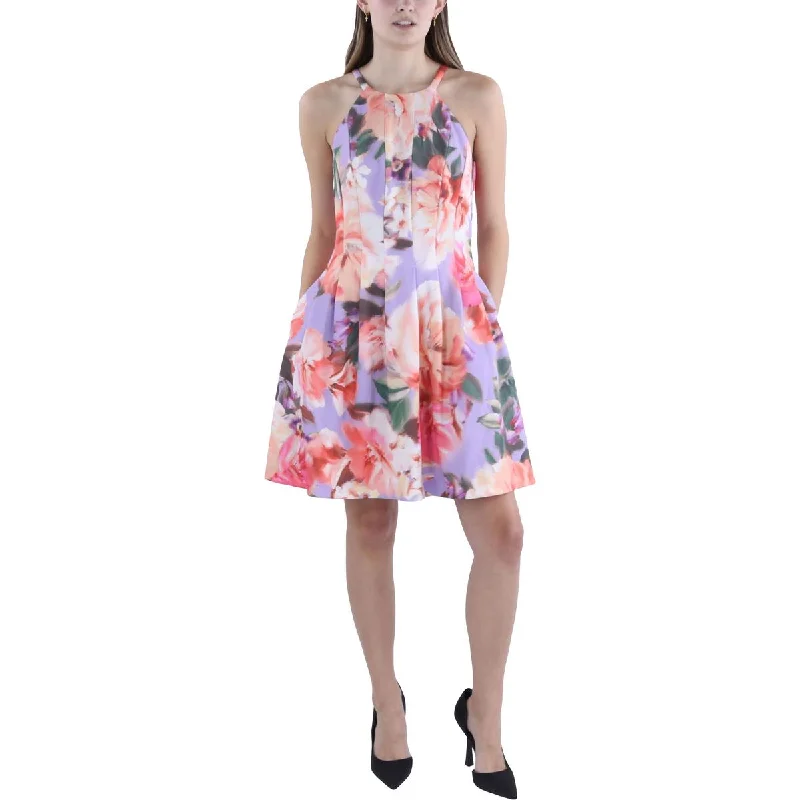 Vince Camuto Womens Petites Floral Print Mini Fit & Flare Dress Tunics Polka dots