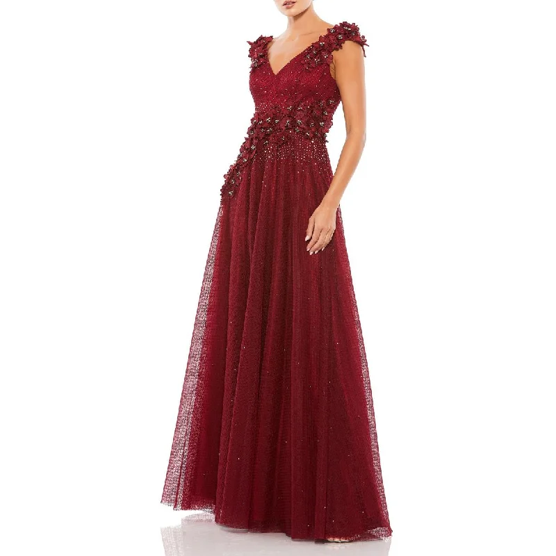 Mac Duggal Womens Embellished Floral Evening Dress Square Neckline Feminine