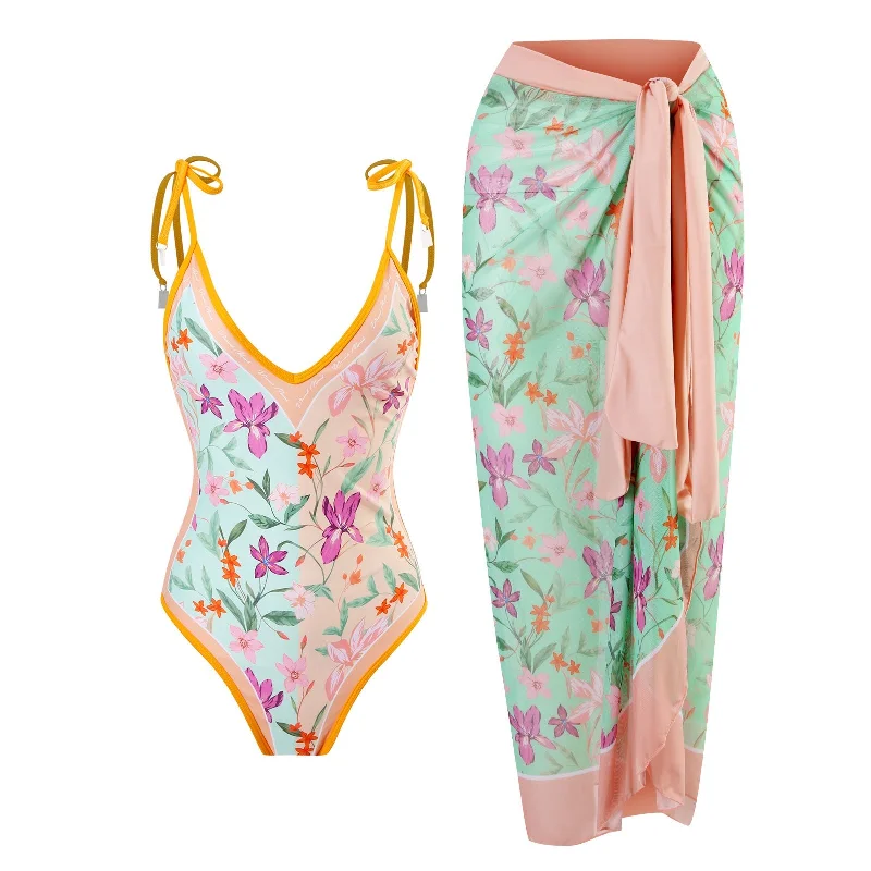 Vintage Conservative Double Side One Piece Swimsuits and Skirts Flirty Ruffle Swimsuit