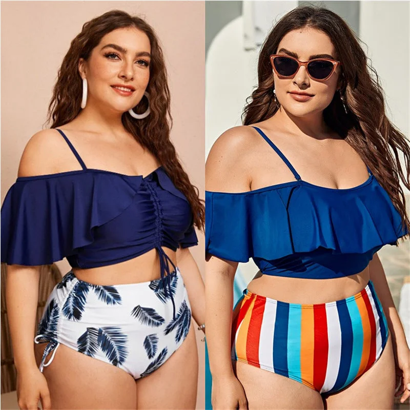 Women High Waist Off The Shoulder Plus Sizes Swimsuits Classic Swimsuit Design