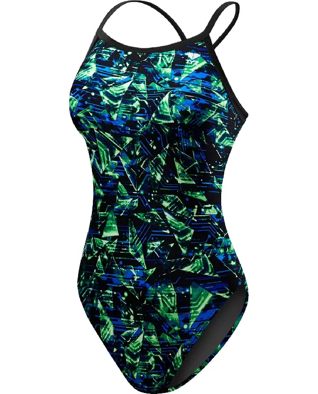 TYR Womens Emulsion Cutoutfit Swimsuit Blue/Green Sporty Swimsuit Style