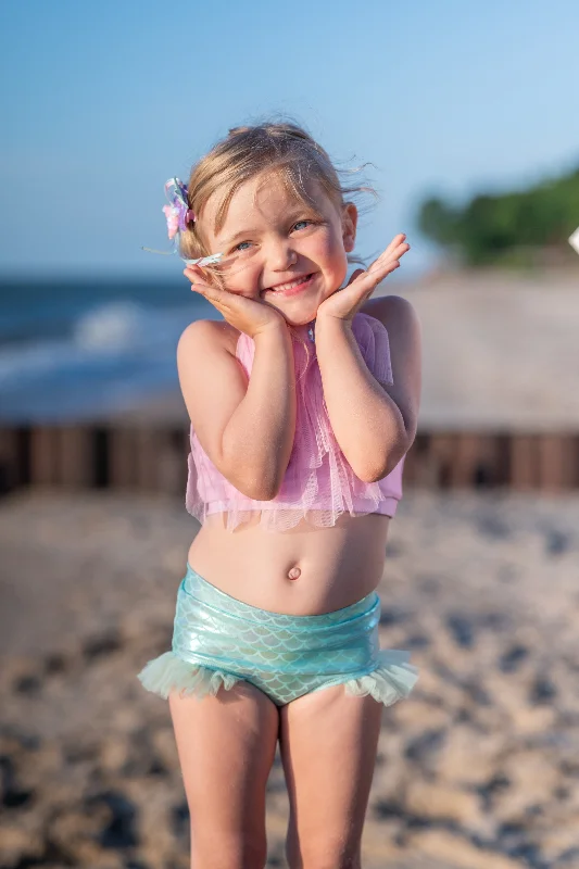 Pink Mermaid Swimsuit Plunge Neckline Swimsuit