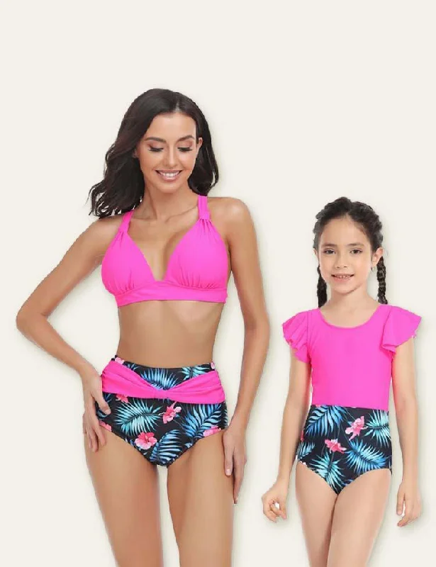 Floral Family Matching Swimsuit Elegant Halter Bikini