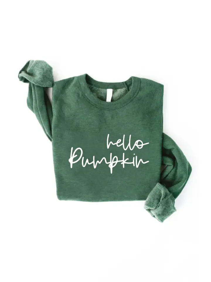FINAL SALE ~ "Hello Pumpkin" Graphic Sweatshirt Hoodie with Distressed Vintage Worn
