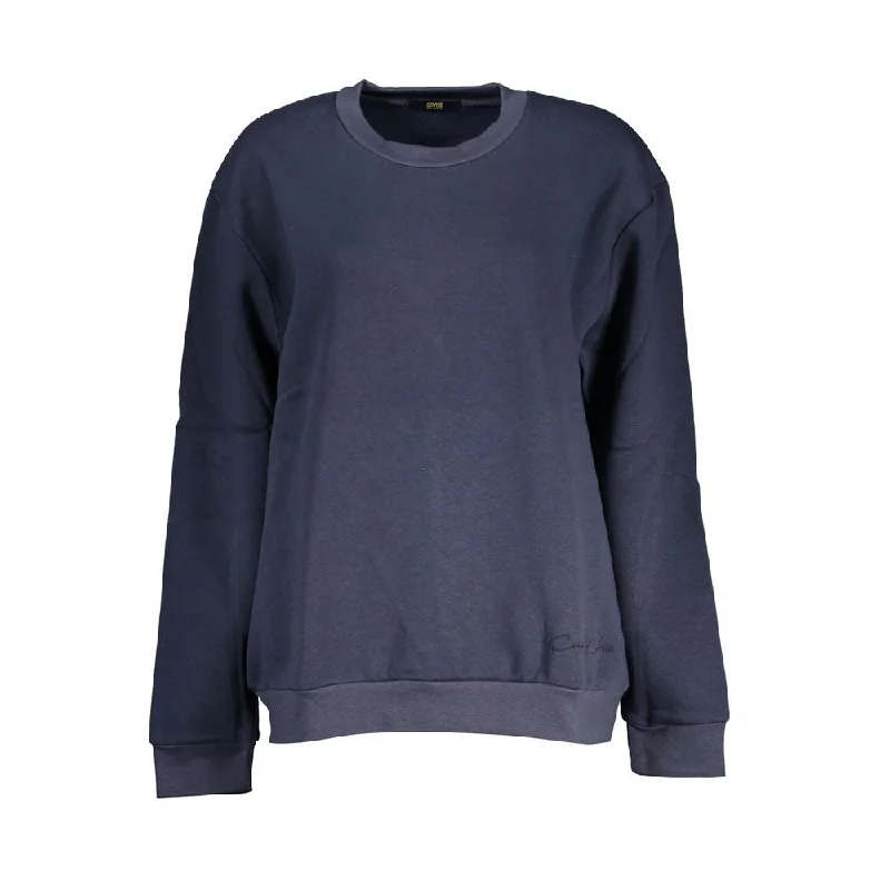 Chic Blue Embroidered Fleece Sweatshirt Hoodie with Snap Buttons Easy Quick