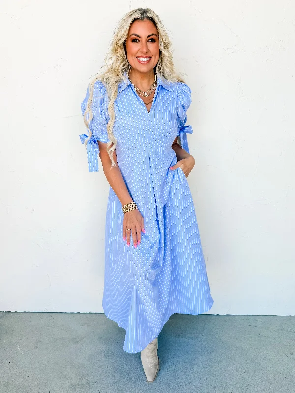 Lovely Day Striped Puff Sleeve Dress Tunics Practical easy-care