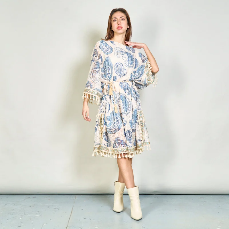 Embellished paisley kaftan dress with tassels wholesale Tunics Denim casual
