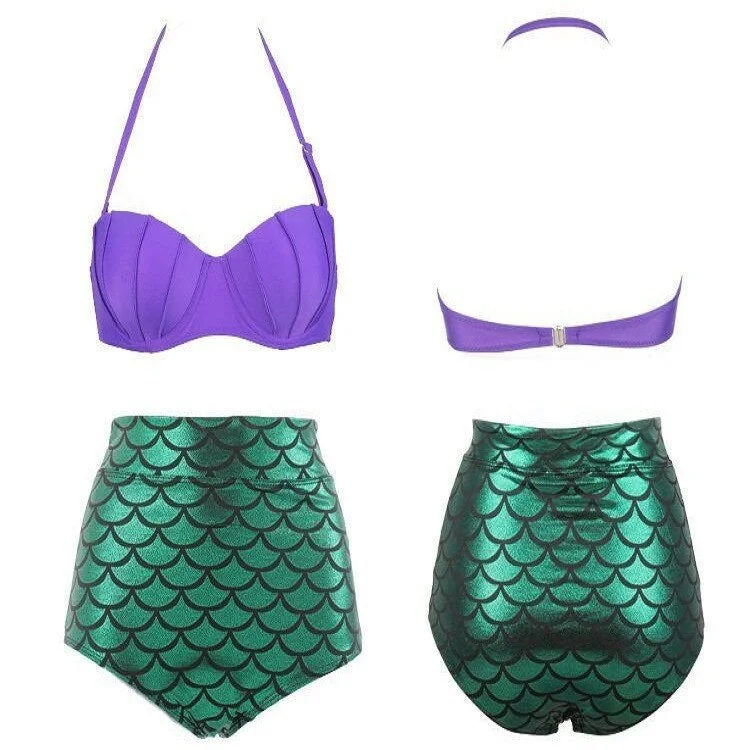 Sexy Mermaid Design High Waist Women Two Pieces Swimsuits Push-Up Bikini Bottoms