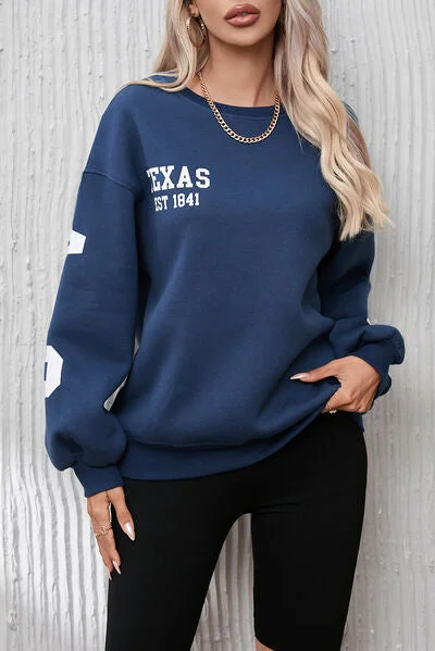 Letter Graphic Round Neck Dropped Shoulder Sweatshirt Hoodie with Slim Fit Tailored Modern Letter Graphic Round Neck Dropped Shoulder Sweatshirt Hoodie with Slim Fit Tailored Modern