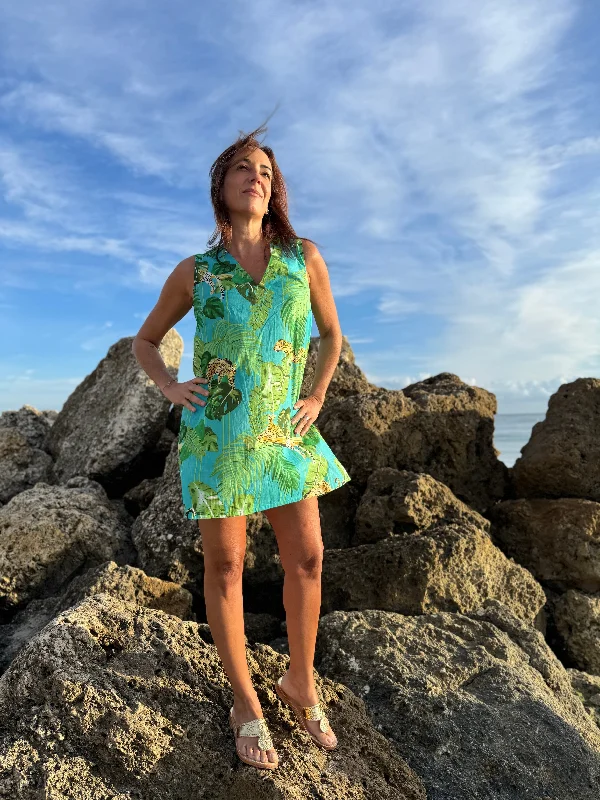 V-neck Petite Dress | Caribbean Leopard Tunics Short Trendy