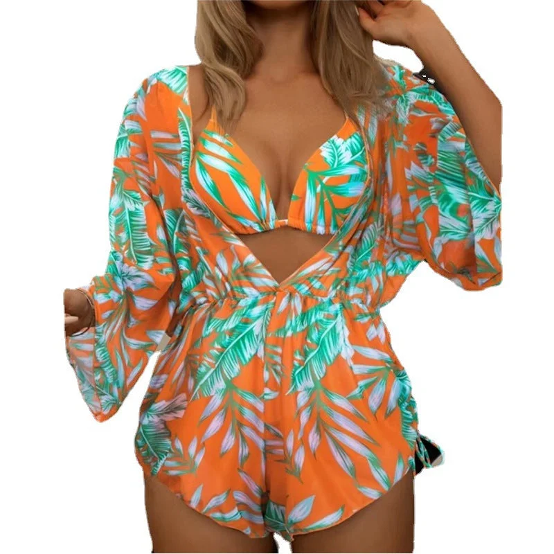 Sexy Net Drawstring 3pcs Women Swimsuits Halter Neck Swimsuit