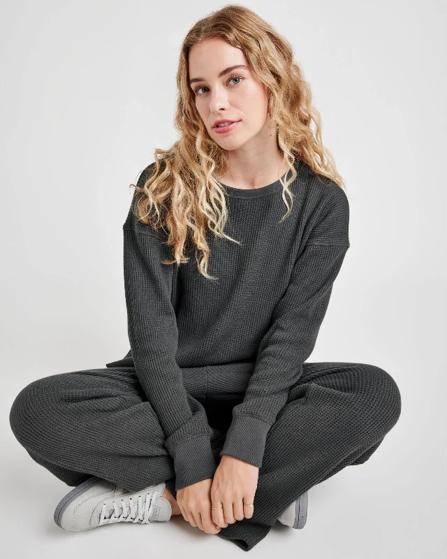 Alina Waffle Crop Sweatshirt Hoodie with Ribbed Hem Stretchable Secure