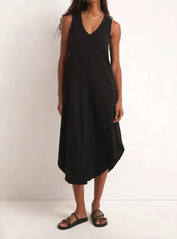 Reverie Slub Dress In Black Tunics Ceremony elegant