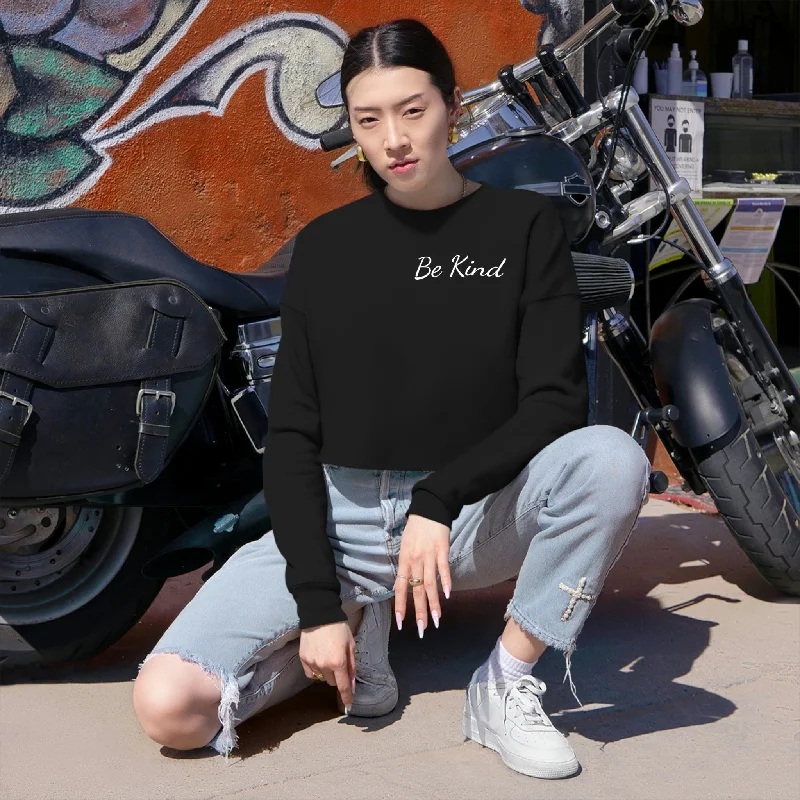 Be Kind Women's Cropped Sweatshirt Hoodie with Puffed Sleeves Voluminous Trendy