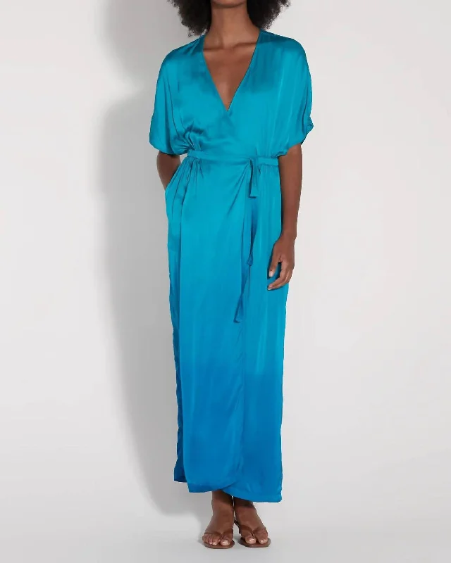 Diane Dress In Aqua Dip Dye Turtleneck Neckline Stylish