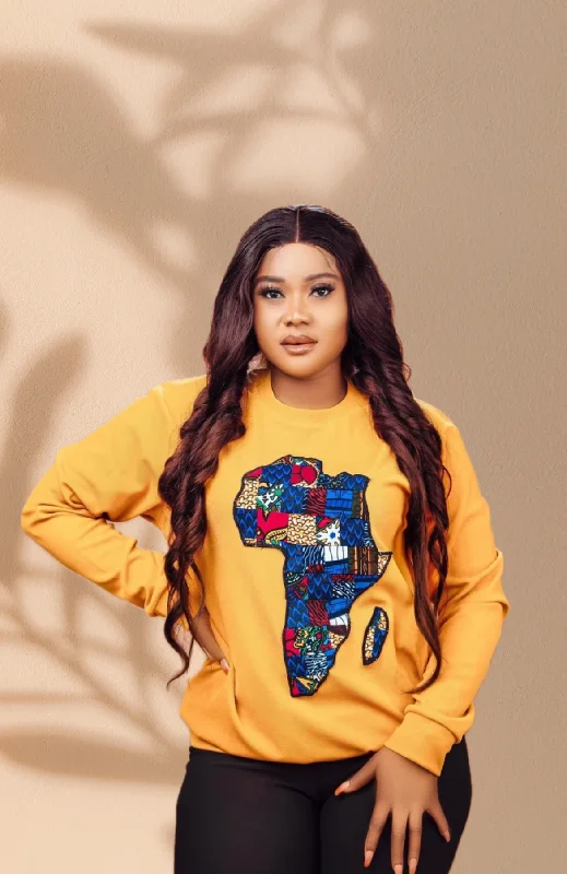 The Ada Map of Africa Ankara Crewneck Sweatshirt Jumper in Mustard Yellow Hooded Sweatshirt Casual Wear Street Style The Ada Map of Africa Ankara Crewneck Sweatshirt Jumper in Mustard Yellow Hooded Sweatshirt Casual Wear Street Style