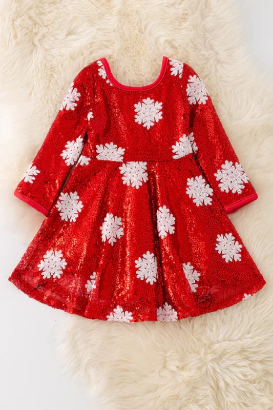 Red Sequin Snowflake Dress Cowl Neckline Elegant