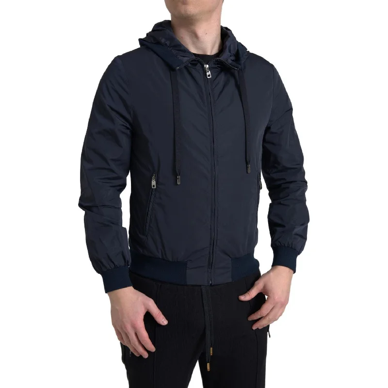 Dolce & Gabbana Elegant Blue Hooded Sweatshirt with Zip Closure Hoodie with Button Classic Timeless Dolce & Gabbana Elegant Blue Hooded Sweatshirt with Zip Closure Hoodie with Button Classic Timeless