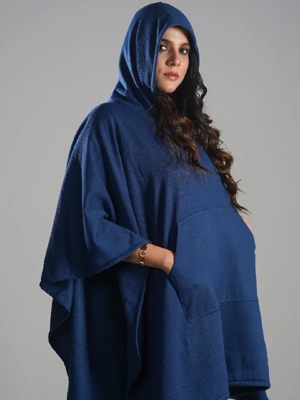 MarineBlue Poncho Hoodie Hoodie with Elastic Cuffs Stretchable Comfortable