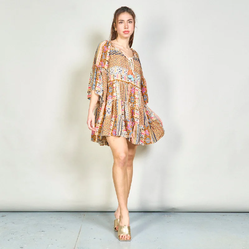 Tiered boho dress with drawstring wholesale Tunics Sophisticated sleek