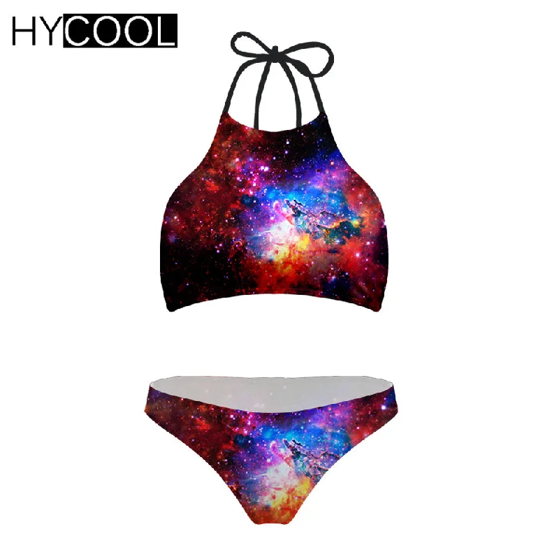 Galaxy High Neck Two Piece Swimsuit Button-Front Swimsuit