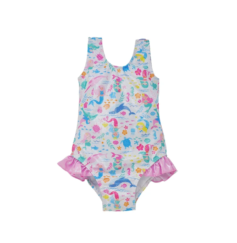 Mermaid Friends UPF 50+ Delaney Hip Ruffle Swimsuit V-Neck Swim Dress