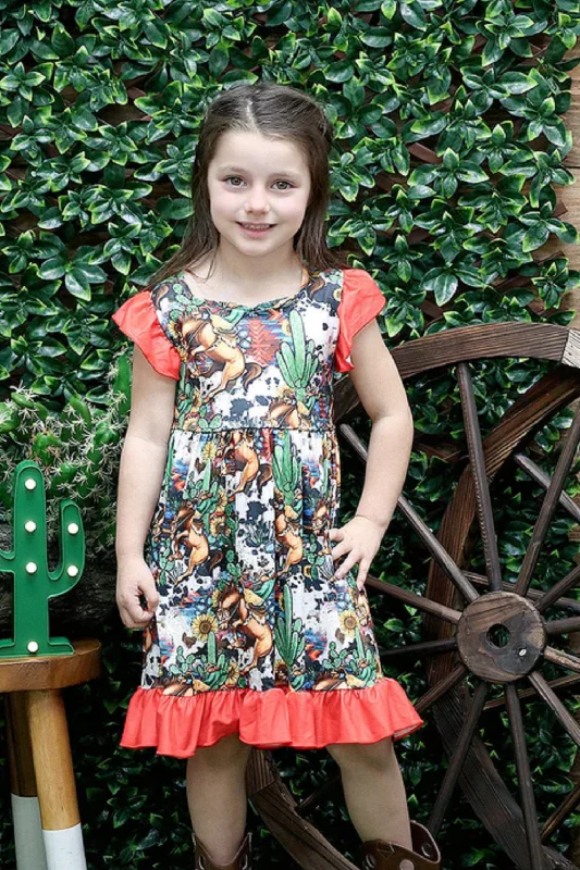 Western Printed Dress Boat Neckline Classic