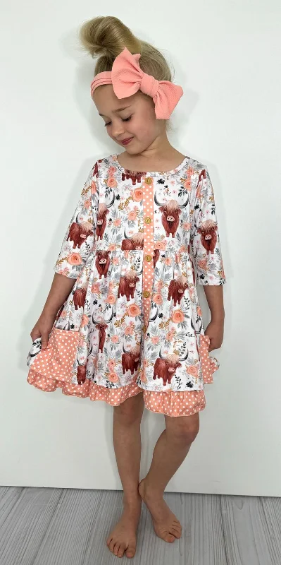 Peachy Highland Cow Dress Tunics Stylish modern