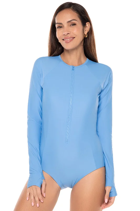 Women's Escalante Long Sleeve Swimsuit  | Clear Sky Blue Floral Print Swimsuit