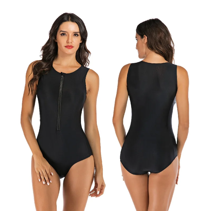 Black Sleeves Women One Piece Swimsuits Bold High-Cut Bikini