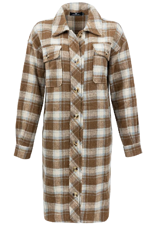 Maverick's Brown Midi Flannel Dress Tunics Sophisticated sleek