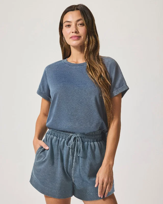 Indigo Lounge Short Sleeve Sweatshirt Hoodie with Neon Bright Vibrant