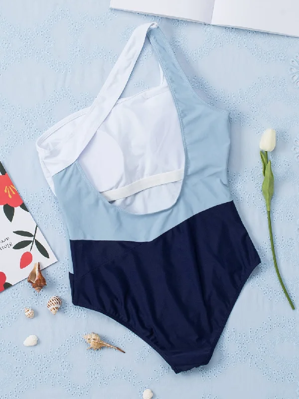 Modern Color Block One-Piece Swimsuit Deep-V Swimsuit Design